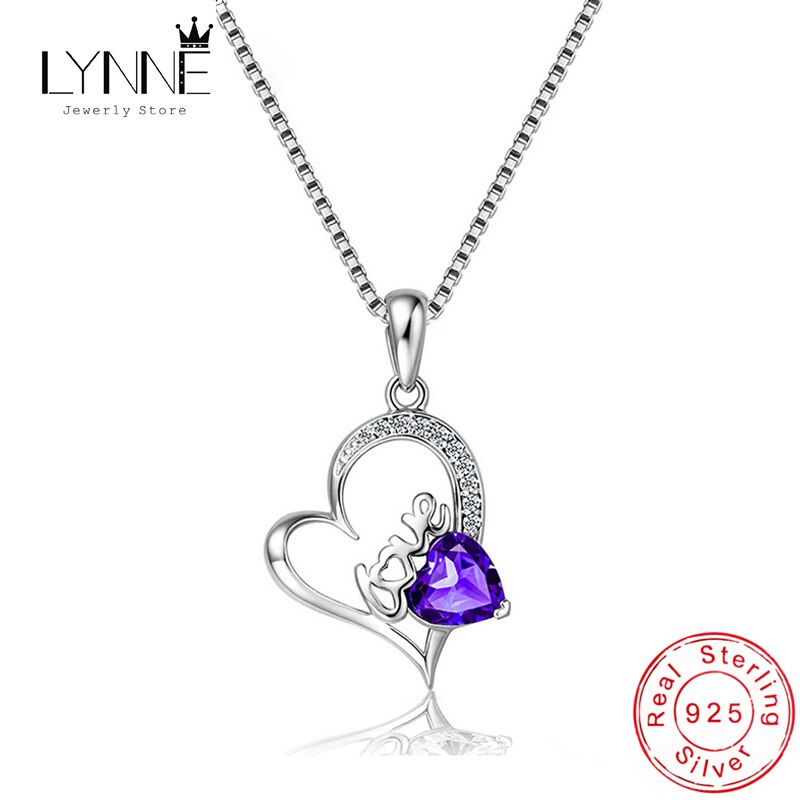 925 Sterling Silver Heart Zircon Pendant Necklace Purple Rhinestone Collarbone Chain Necklaces Women Jewelry