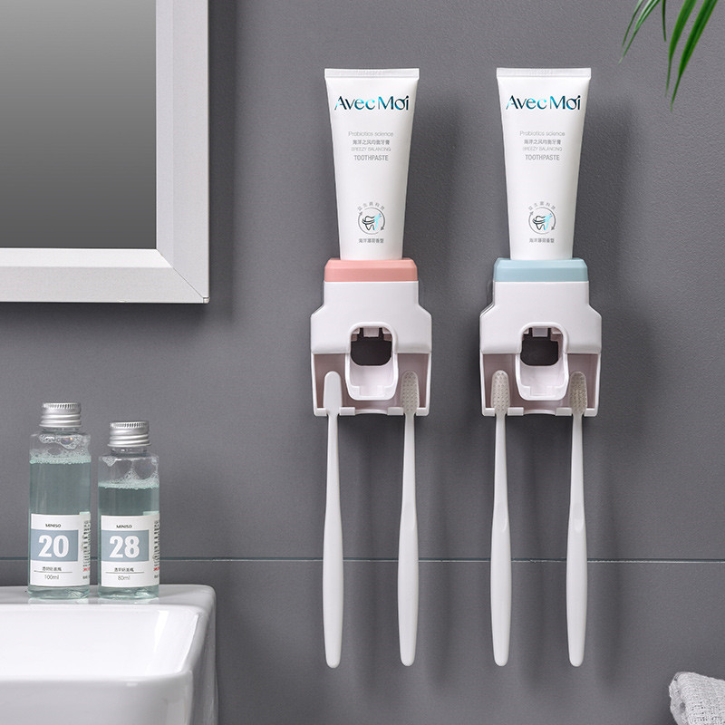 Wall Mount Toothpaste Dispenser Bathroom Accessories Home Waterproof Lazy Toothpaste Squeezer Toothbrush Holder Hooks
