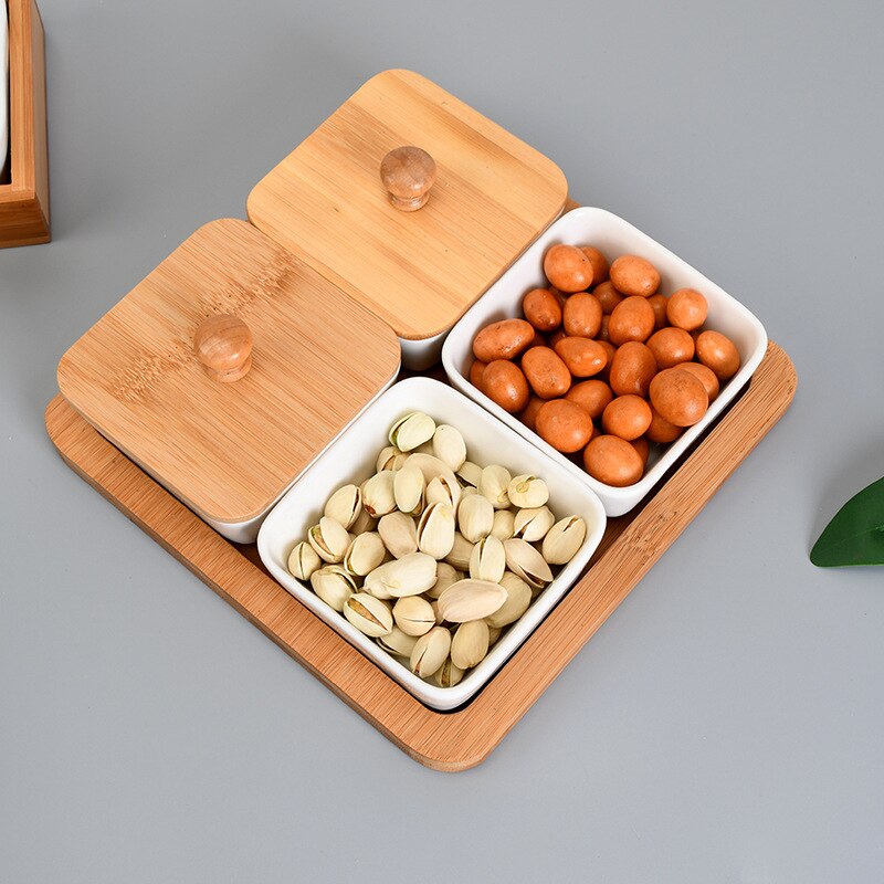 Keramik Obst Nachtisch Lagerung Tablett Bambus holz Tablett Kreative Multi Netz Nachtisch Platten Multifunktions Lebensmittel Klassifizieren Snack Gerichte: 11-mit Deckel