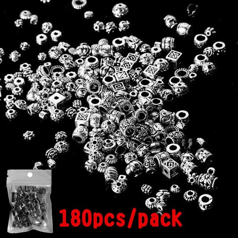 180pcs /pack Mixed Tibetan Silver Bead Connectors Antique Loose Spacer Beads for DIY Jewelry Bracelet Making