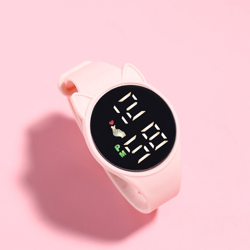 Reloj de pulsera Digital LED con esfera de gato para niños, pulsera de silicona electrónica deportiva con dibujos animados, , 2022: beige