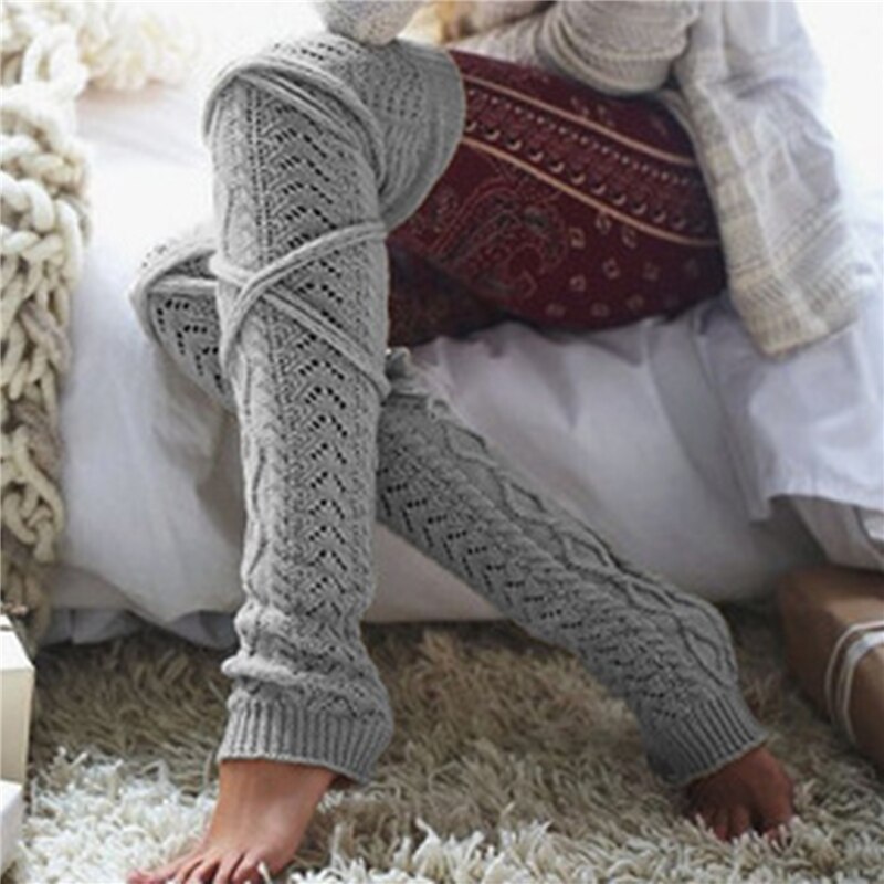 Jambières thermiques longues pour femmes, en tricot, bas haut, solide, pour l&#39;hiver