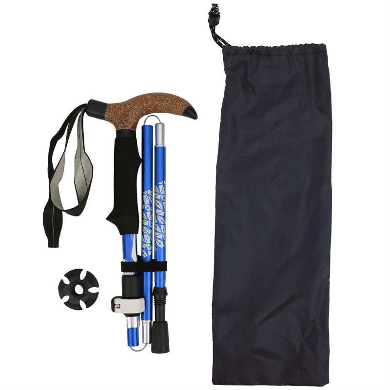 Folding Hiking Climbing Pole Aluminum Alloy Quick Lock Trekking Pole Ultralight Foldable Walking Pole Trek Climb Accessory: Blue