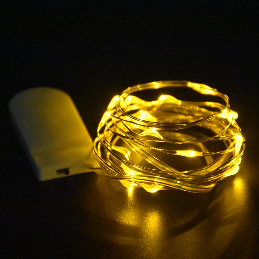 Kupferlichter, 1 m, 2 m, 3 m, Mini-Lichterkette CR2032, batteriebetrieben, Lichterkette für Schlafzimmer, Weihnachten, Party, Hochzeit, Dekoration: YELLOW / 6-10W