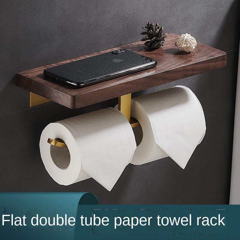 Bathroom Accessories Paper Holder Gold and Walnut Wood Paper Towel Holder Tissue Rack Toilet Paper Holder Phone Holder: A