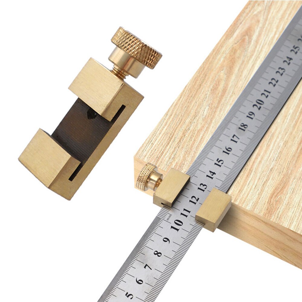 KKMOON Stop Block Brass Steel Ruler Positioning Block Woodworking Line Locator Stop Block 300mm Steel Ruler DIY Measuring Tool