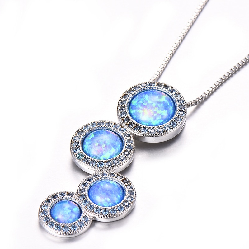 Round Natural Stones Necklace White Blue Women's Pendants Clavicle Chain Purple Crystal Party Choker