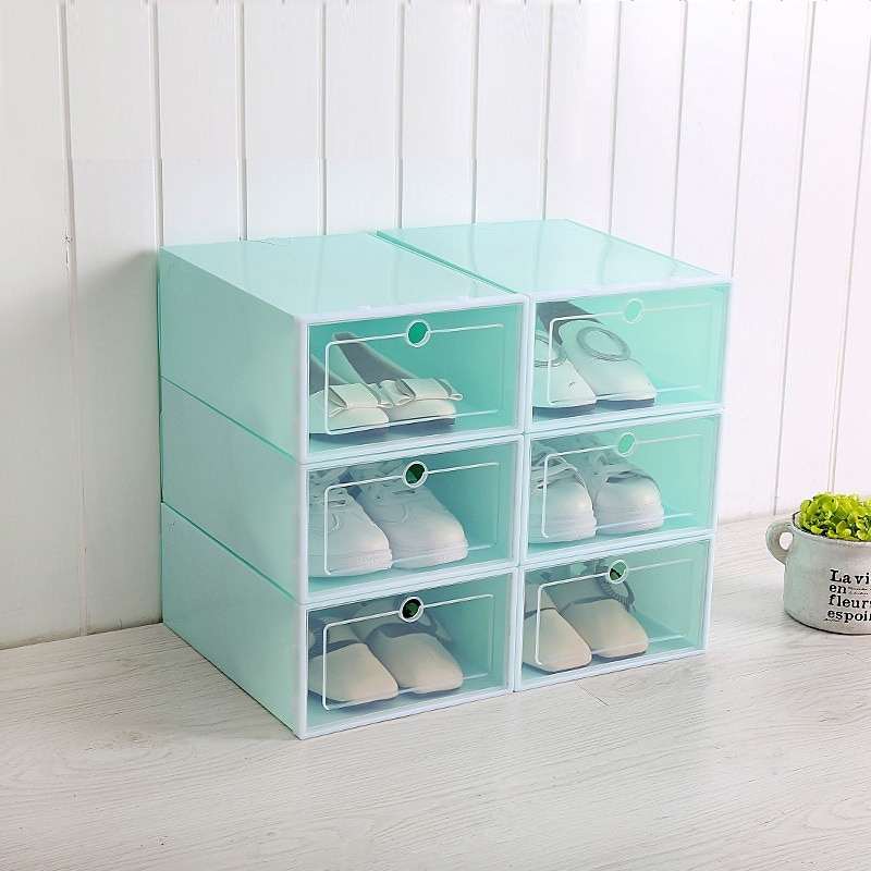Clear Plastic Shoe Boxes Stackable Floding DIY Shoe Drawers Storage Container Organizers