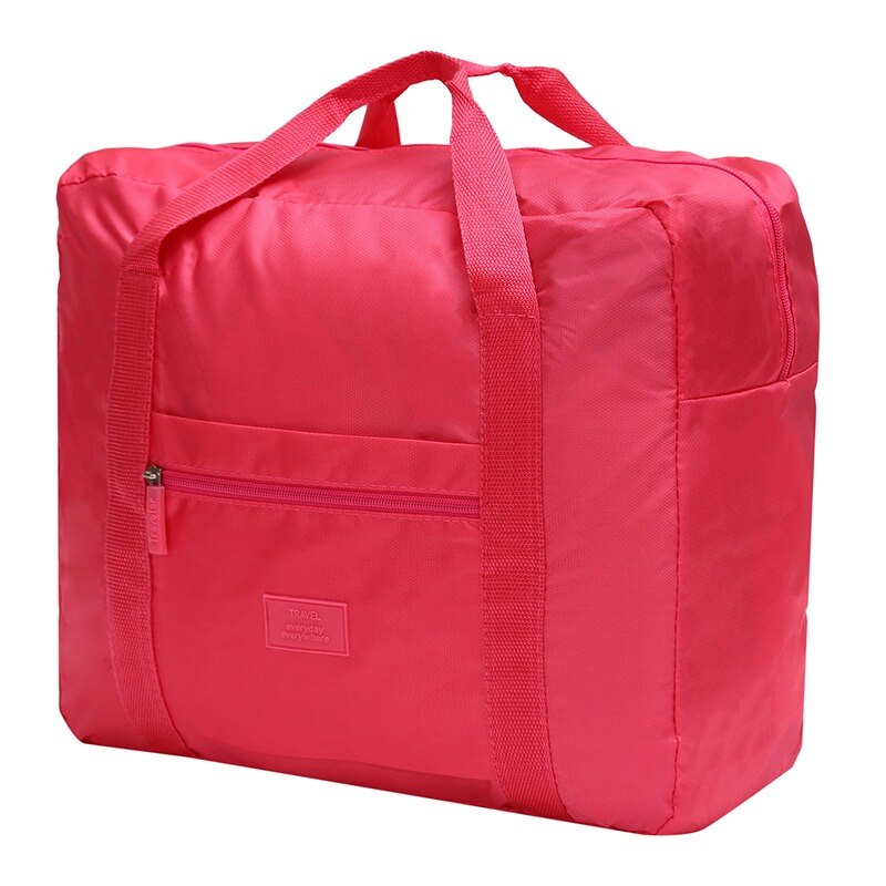 Portable Multi-function Bag Folding Travel Bags Nylon Waterproof Bag Large Capacity Hand Luggage Business Trip Traveling Bags: rose red