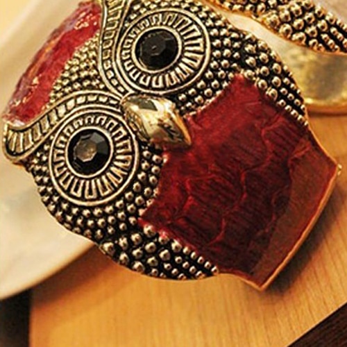 Women Enamel Alloy Big Eyes Owl Wide Bangle Cuff Bracelet Jewelry for her