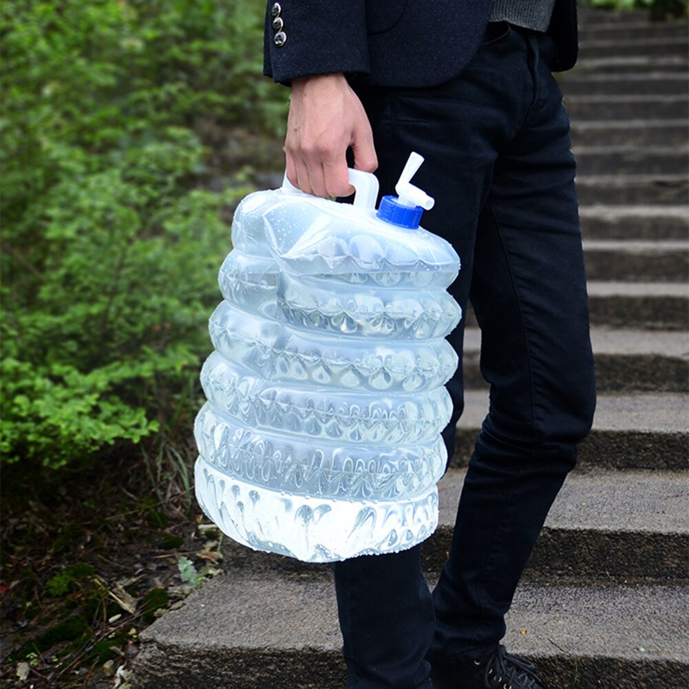 Recipiente para almacenamiento de agua plegable a prueba de fugas, cubo de agua para acampar al aire libre, botella de agua plegable de plástico para Caming