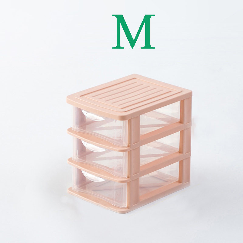 3 Layers Drawer Storage Box Desktop Cosmetic Storage Case Transparent Dustproof Jewelry Makeup Holder Home Office Organizer: Pink M