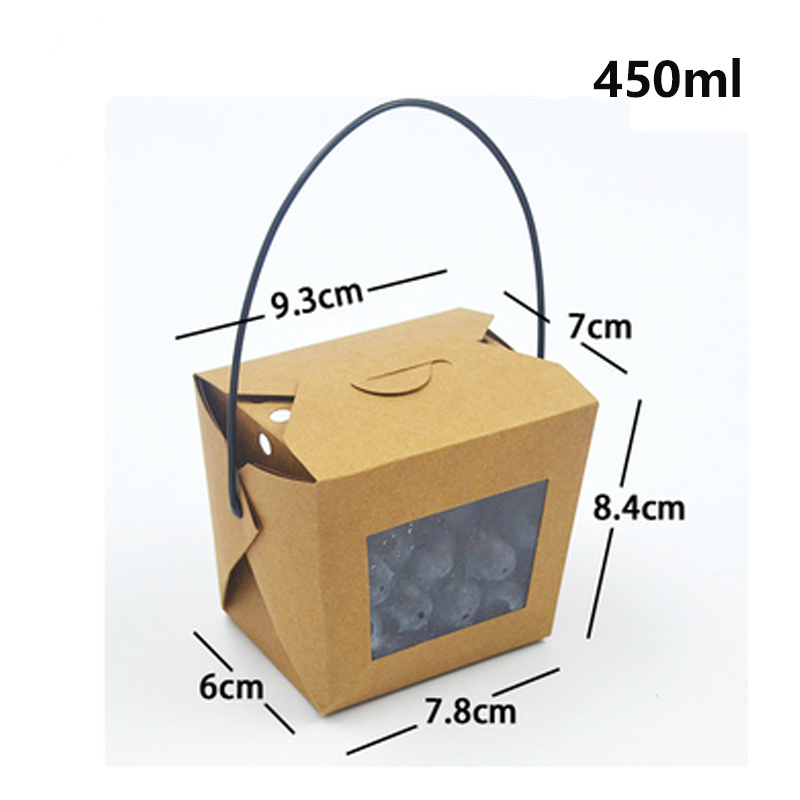 Fiambrera de papel kraft portátil, recipiente transparente para fruta, ensalada, macarrones, 450ml/728ml/900ml/1260ml: 450ml / 50 unids