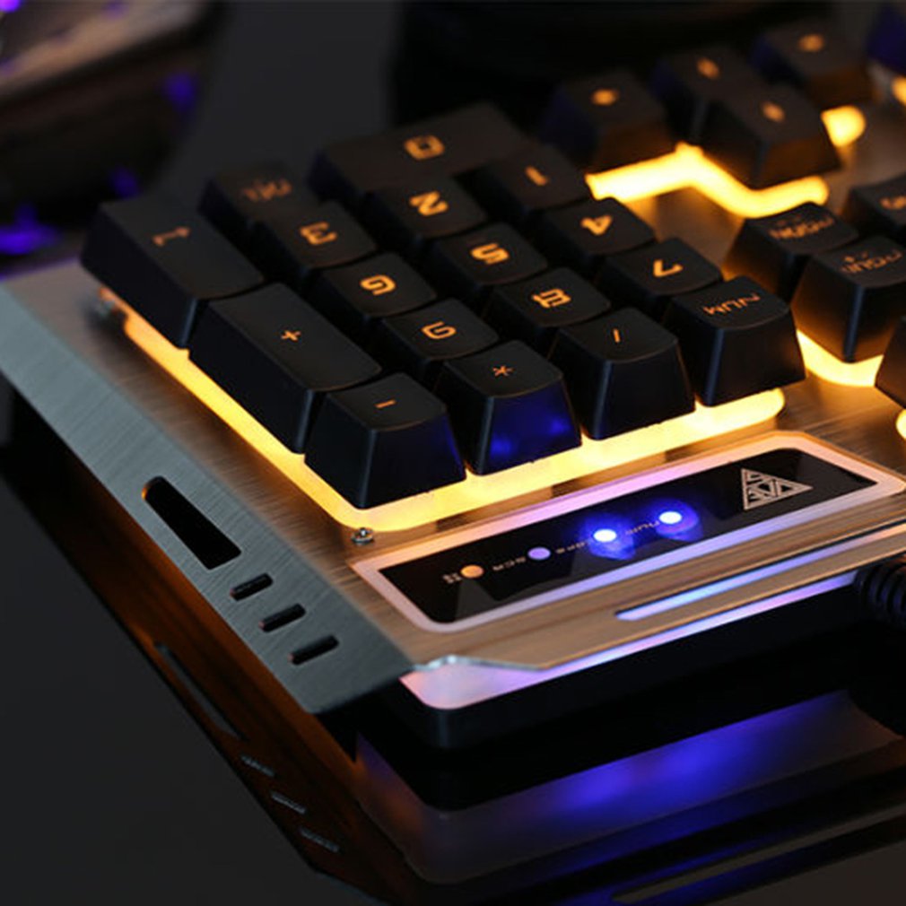 Mechanical Keyboard USB Wired Ergonomic Backlit Mechanical Feel Gaming Keyboard and Mouse Set with Aluminium Alloy Panel