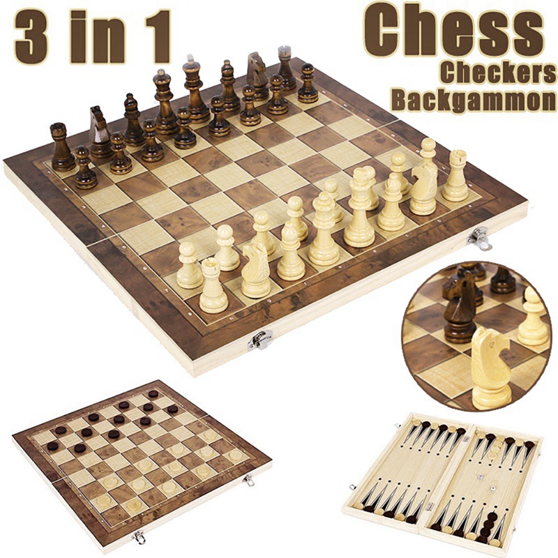 3 In 1 Houten Schaken En Dammen Set Board Games Voor Kinderen En Volwassenen Voor Reizen Draagbare Vouwen Beginner Schaken set