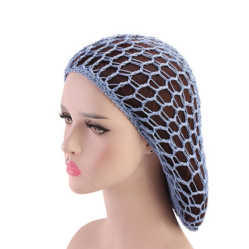 Women Ladies Soft Rayon Snood Hair Net Handmade Crocheted Hair Nets Mesh Breathable Hair Styling Hat Hatnight Cap Cheveux Femme: light blue