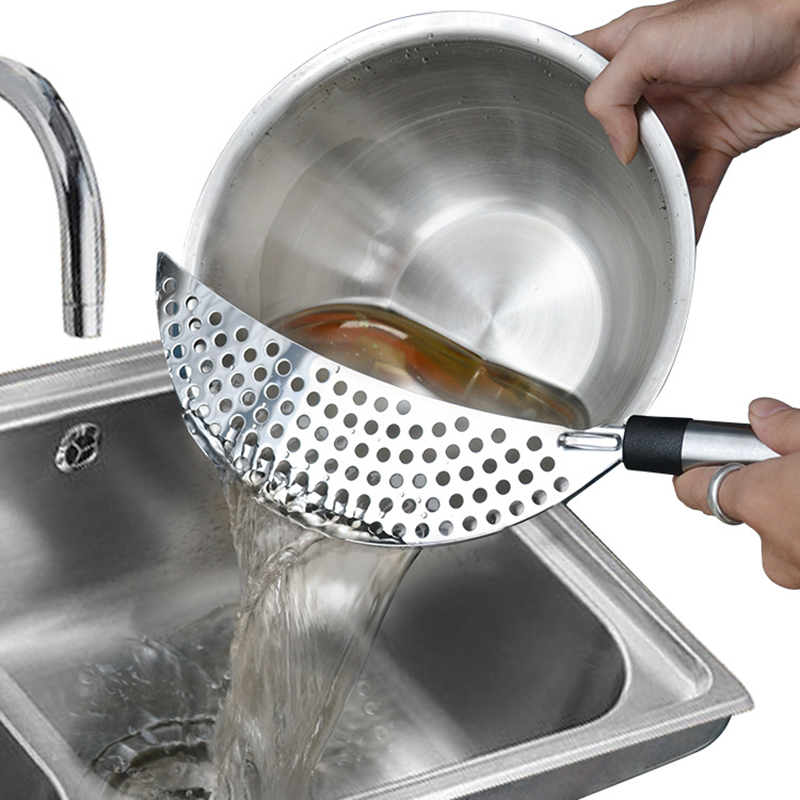 Roestvrij Stalen Pot Afdruiprek Pasta Spaghetti Aftappen Tool Rand Water Filter Vergiet Huis Keuken Accessoires Hand Held Zeef