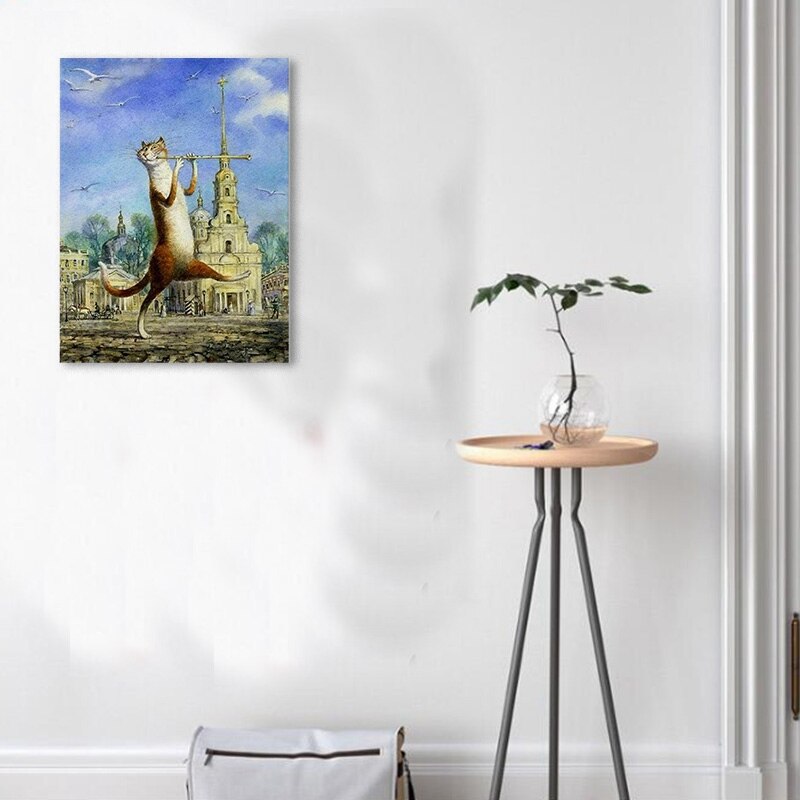 Diy Painting Paint By Numbers Cat Blowing Flute Abstract Canvas DIY Painting for Adults and Kids Without