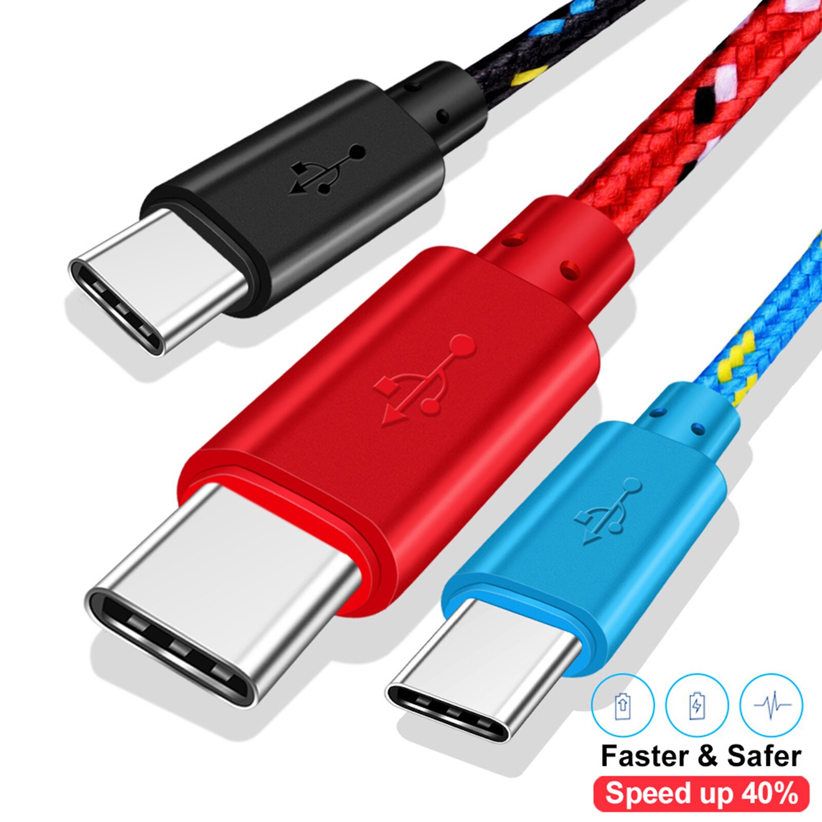 1m 2m 2-em-1 náilon usb para tipo c cabo de carregamento rápido carregamento do telefone móvel fio de carregamento usb c cabo de dados longo