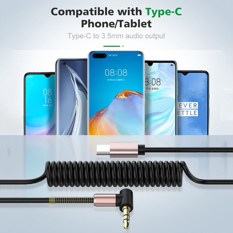 Kabel audio typu C typu C/3,5 mm do gniazda 3,5 mm AUX do tabletu Samsung Xiaomi Podłącz do głośnika Kabel sprężynowy słuchawek