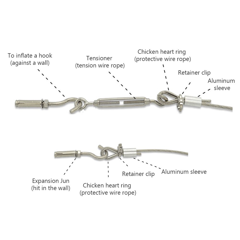 5PCs Stainless Steel Turnbuckle Adjustment Hook Eye Screw Wire Rope Tensioning Tightener Tight Cable Screw Connector
