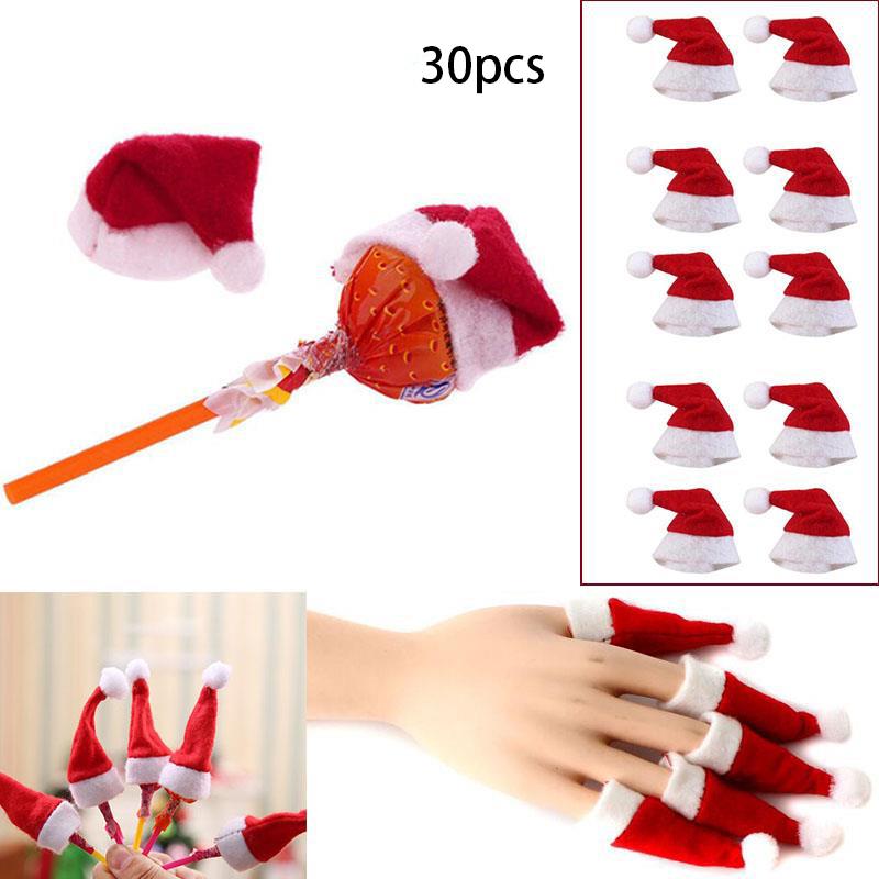 30Pcs Mini Lolly Lollypop Kerstman Hoeden Xmas Kerst Vinger Cap