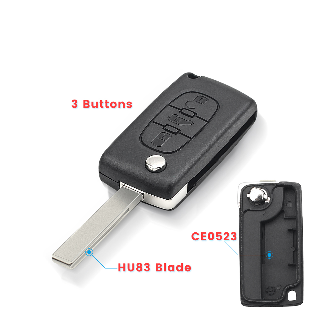 KEYYOU-funda para llave de coche, carcasa con 3 botones para Peugeot Partner Citroen Berlingo HU83 VA2 Blade CE0523 CE0536, mando a distancia