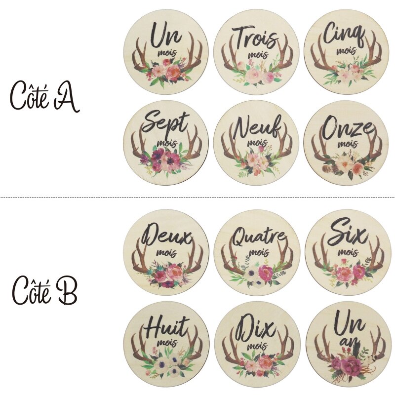 6 Stuks Handgemaakte Baby Milestone Kaarten Cartoon Herten Hoorns Bloemen Gedrukt Hout Carrd