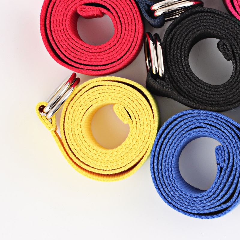 Frauen Neue Doppel Ring Leinwand Gürtel Streifen einfarbig Teenager Junge Mädchen Studenten Jeans Gürtel Lässig Band 125cm