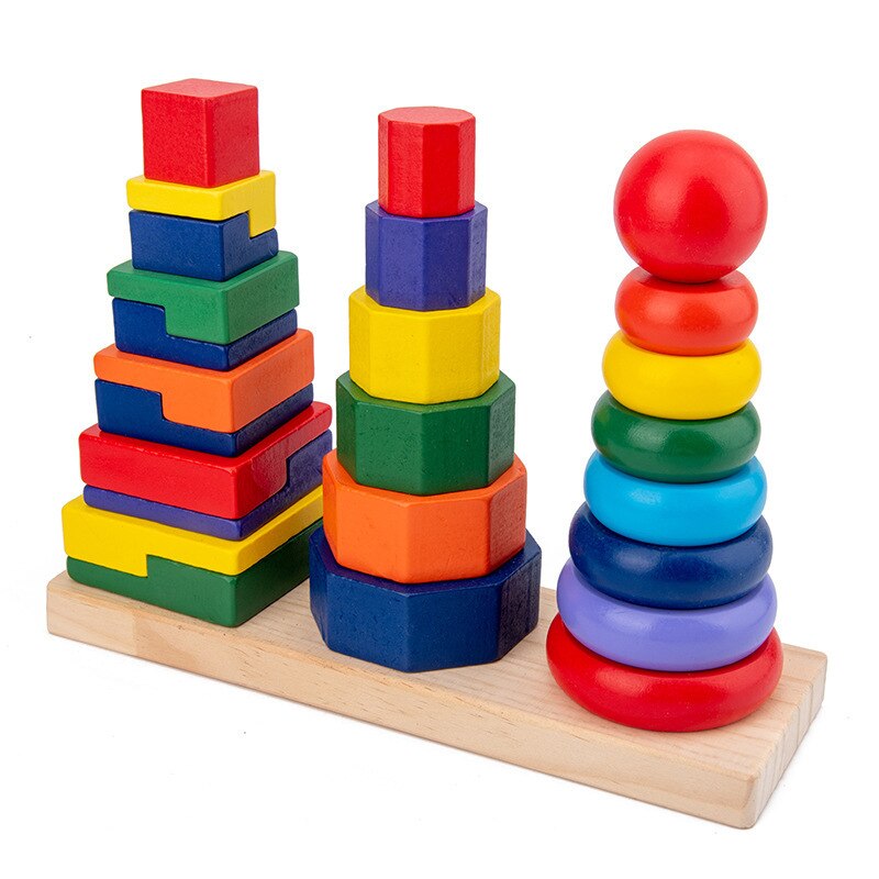 Montessori geometry set tower educazione precoce supporti didattici set di colori di blocchi di colonne giocattoli di illuminazione geometrica in legno: TZ-18