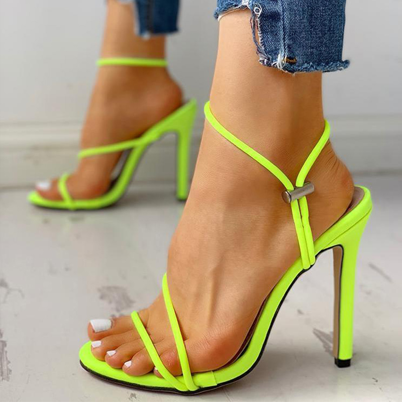 MCCKLE Sommer Damen Gladiator Sandalen Gummiband hoch Hacke Schuhe Frau Knöchelriemen Absatz Damen Sandalen Weiblich fest: Fluorescein Gelb / 9.5