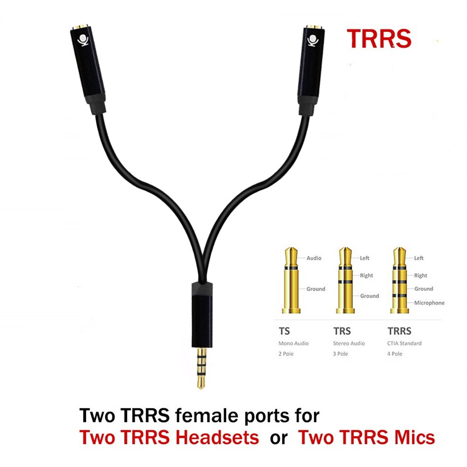 3.5Mm Mic Headset Splitter Adapter 2 Microfoons In 1 Kabel 4-Pole Male Naar Dual Vrouwelijke Hoofdtelefoon microfoon