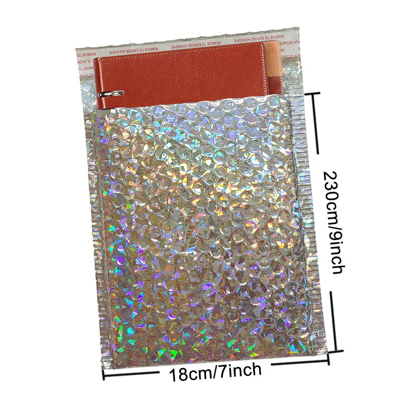 20 stk holografisk metallisk boble mailer emballage glamour farverige sølv nuancer folie pude polstrede konvolutter: 18 x 23cm