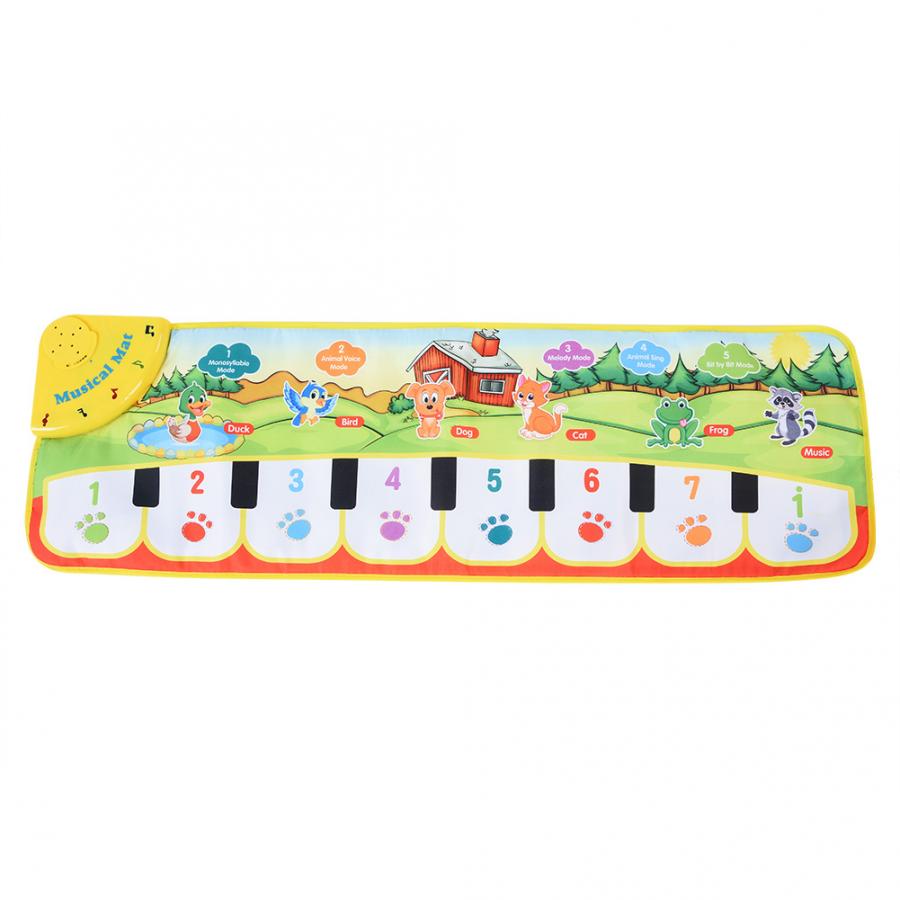 Eletric baby musik palymat djur matta barn krypa piano matta lära sig ryska engelska barn pedagogisk matta leksak: Vit