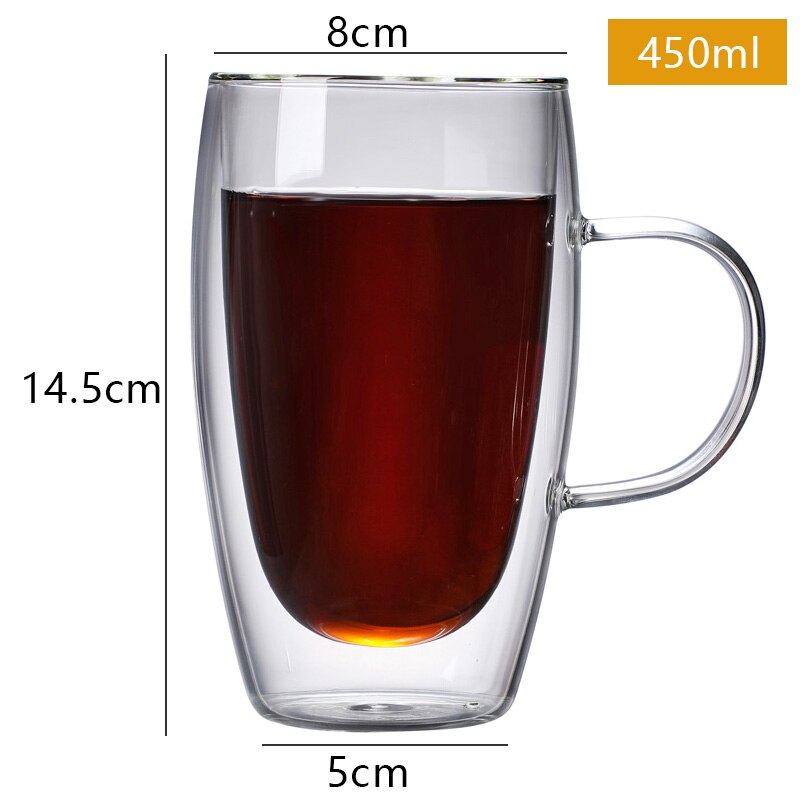 Heat Resistant Double Wall Glass Cup Coffee Mug Double Layer Reusable Carafe For Juice Milk Tea Beer Wine Beverage Latte Dessert: 450ML CB277-D