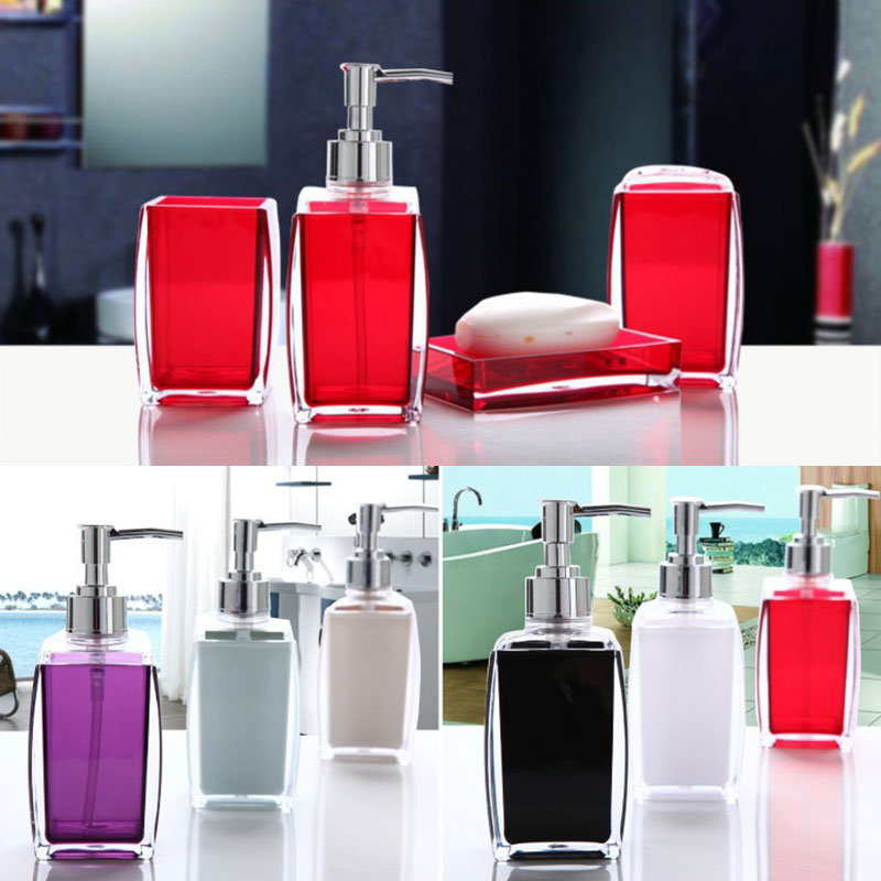 Newly Acrylic 4 Piece Bathroom Accessory Set Soap Dispenser Bottle Soap Dish Cup Toothbrush Holder Case Caddy XSD88