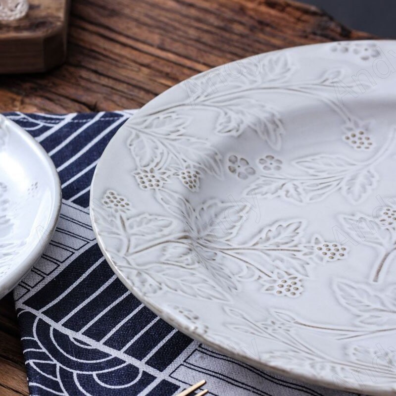 retro płyta ceramiczna ręcznie kwiatowa tłoczona sałatka owocowa talerze zachodnia restauracja kreatywna stek danie francuska zastawa stołowa robić kuchni