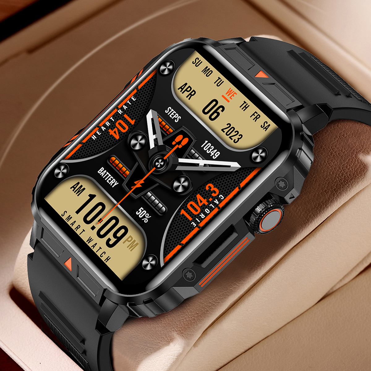 Montre intelligente militaire extérieure pour hommes et femmes, appel Bluetooth, tracker de fitness sportif, surveillance de la fréquence cardiaque, 340mAh