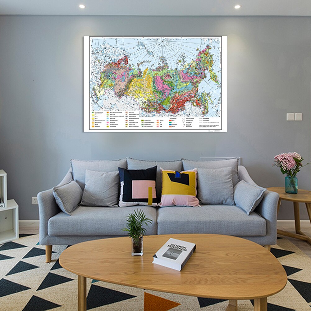 90*60cm In Russian The Russia Geological Map Canvas Painting Wall Art Poster Children Study Supplies Classroom Home Decor