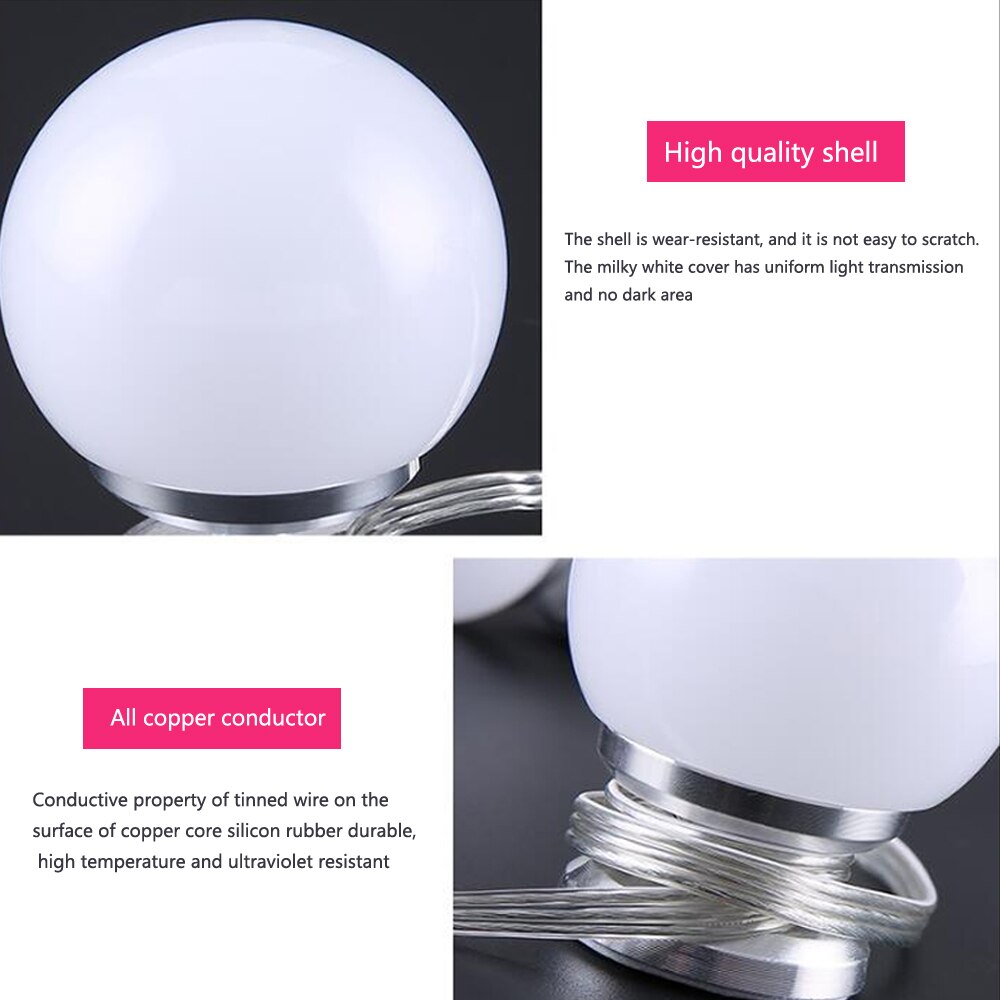 LED vanité Hollywood Styles maquillage miroir lumières kit ampoules pour coiffeuse murale avec variateur et adaptateur brancher 6/10 pièces ampoule