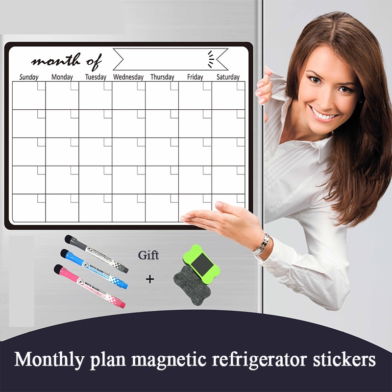 A3 månedlige planlægger magnetisk whiteboard køleskabsmagneter tegning besked påmindelse pad memo boards køleskab magnetiske klistermærker