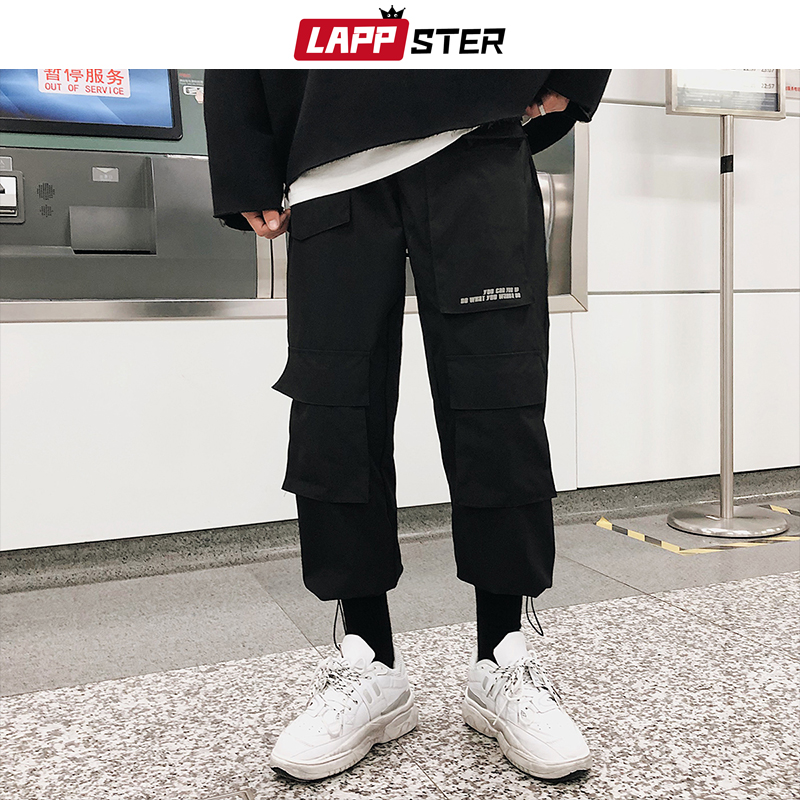 Lappster heren streetwear cargobroeken overalls heren baggy hiphop joggingbroeken broekzakken harembroek paarse joggingbroek koreaans