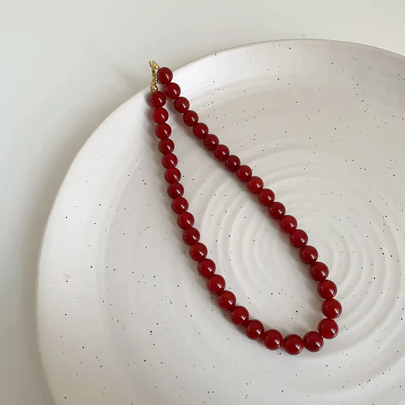 Minar 4 6 8mm klar hvid farve rund halskæde med naturlige muslinger og perler til kvinder forsølvet kæde med perler og halskæder: Blå zink