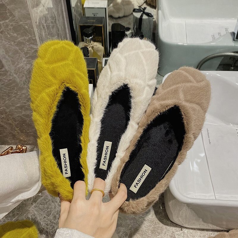 Loafers bont dames sneakers herfst dames winter schoenen ondiepe mond all-match damesschoenen vierkante neus instappers