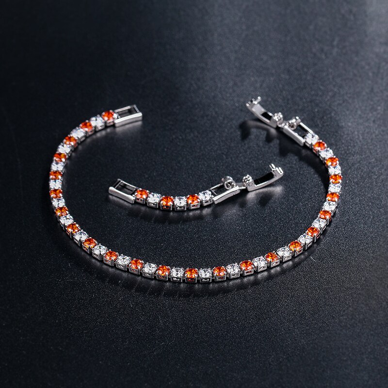 WEIMANJINGDIAN, recién llegado, 3mm, corte redondo, Zirconia cúbica, Zirconia cúbica, brazalete de cristal de tenis, incluyendo cierres de extensión gratis: amber red