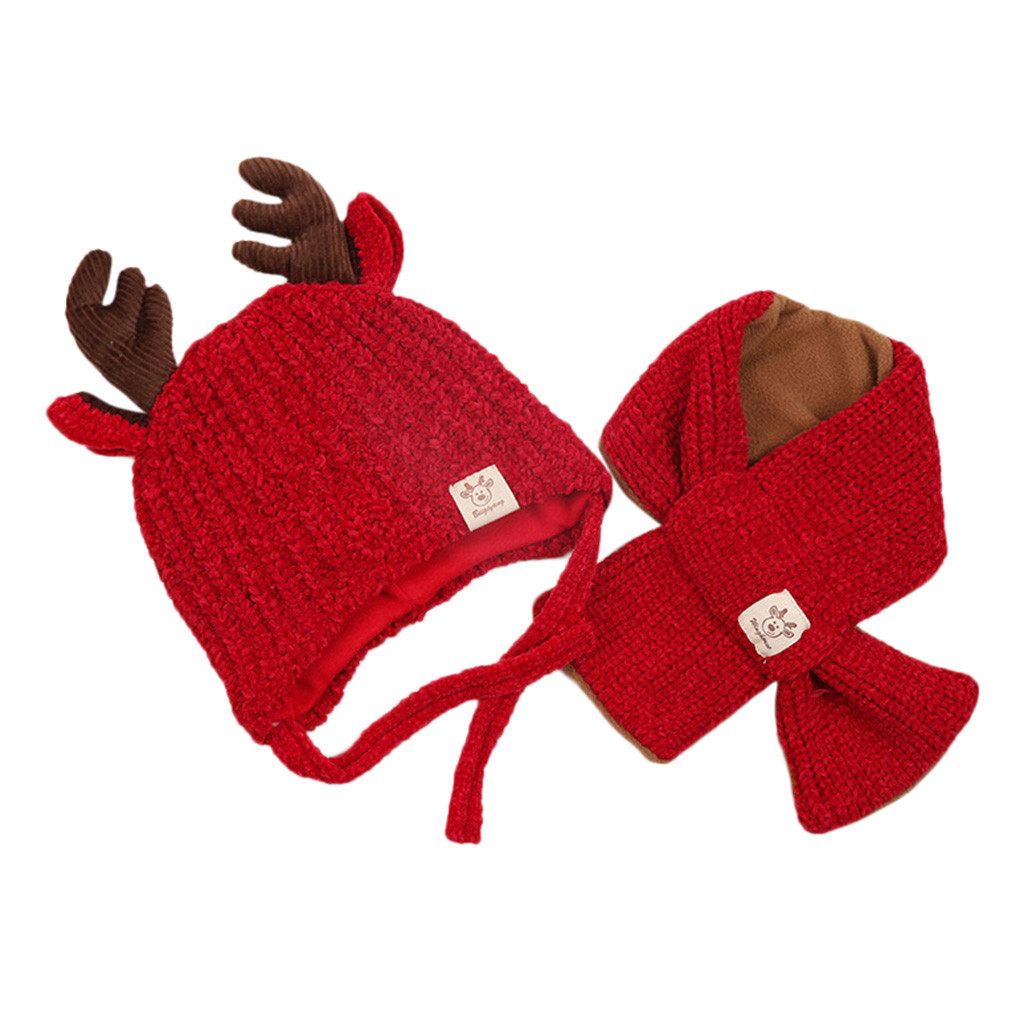 Mode Meisjes & Jongens Winter Warm Haak Knit Cartoon Hoed Beanie Cap Sjaal Set Christmas Delicate voor Kids