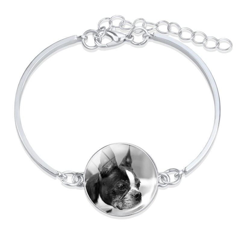 1pc Bulldog de Metal de Color plata Pulsera Retro Animal perro Cabochon de vidrio de bisutería con de barras brazalete de las mujeres accesorios: 11