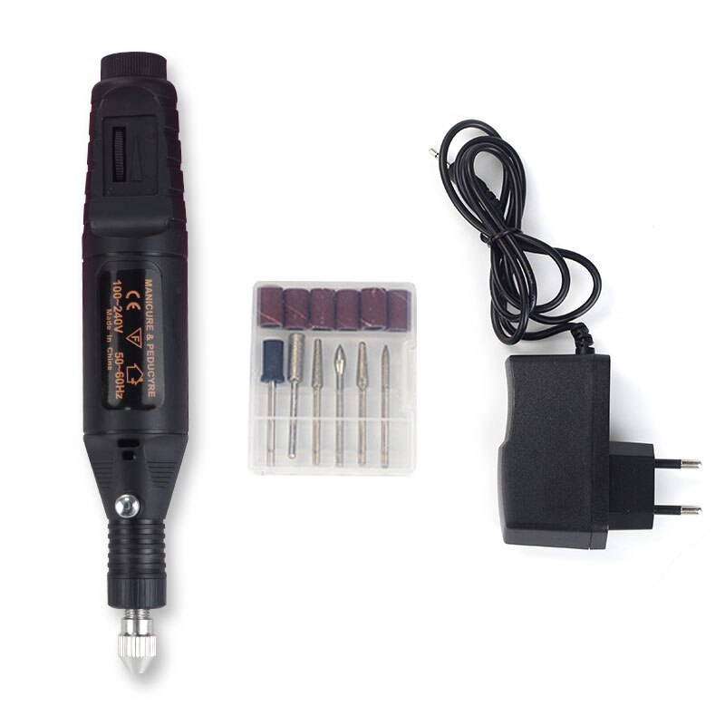 35000RPM Electric Nail File Set with 6 Drinding Bits 35W Nail Drill Set of Cutter for Pedicure Manicure Nail Milling Machine Set: Black Nail Drill Pen