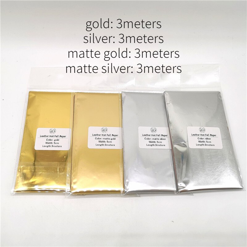 4 färger uppsättning guld silver stämpel folie papper värmeöverföring läder pu plånbok folie stämplingsmaskin papper 3 meter förgyllning: Default Title