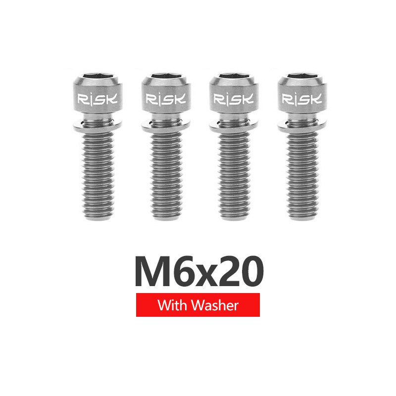 RISK 4pcs M6x18mm M6x20mm Titanium Alloy Mountain Bike Disc Brake Fixing Bolts Screws With Washer for MTB Bicycle: 20mm Titanium